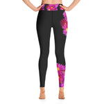 Purple Sky Black Purple Floral Print Yoga Leggings