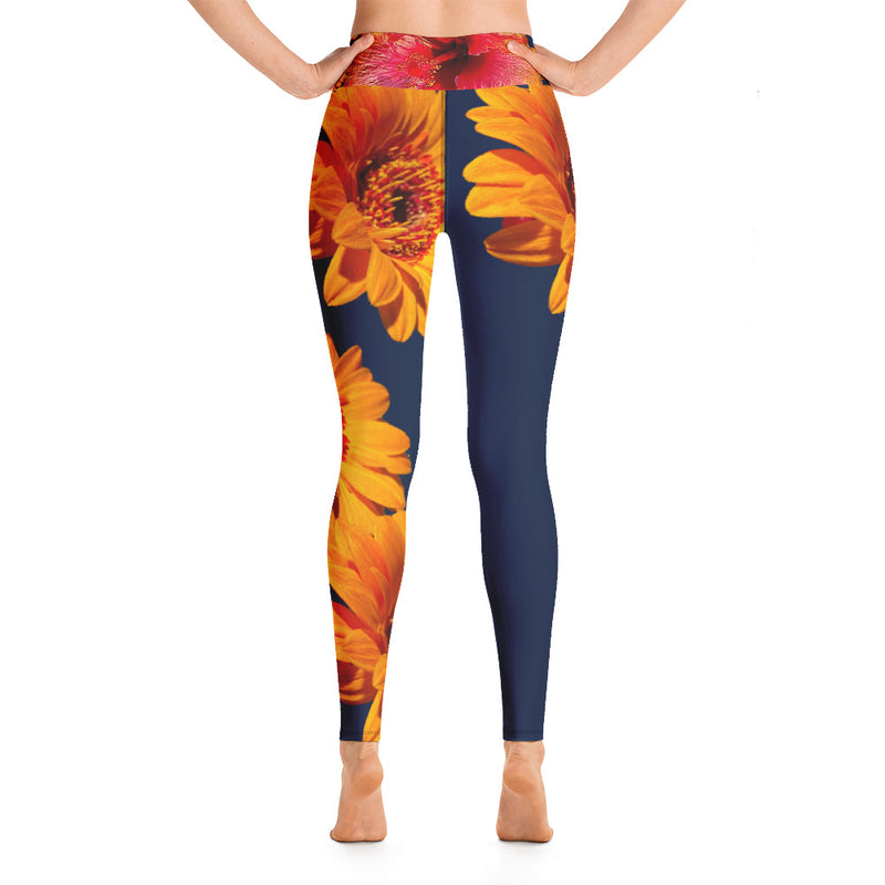 Purple Sky Blue Yellow Floral Print Yoga Leggings