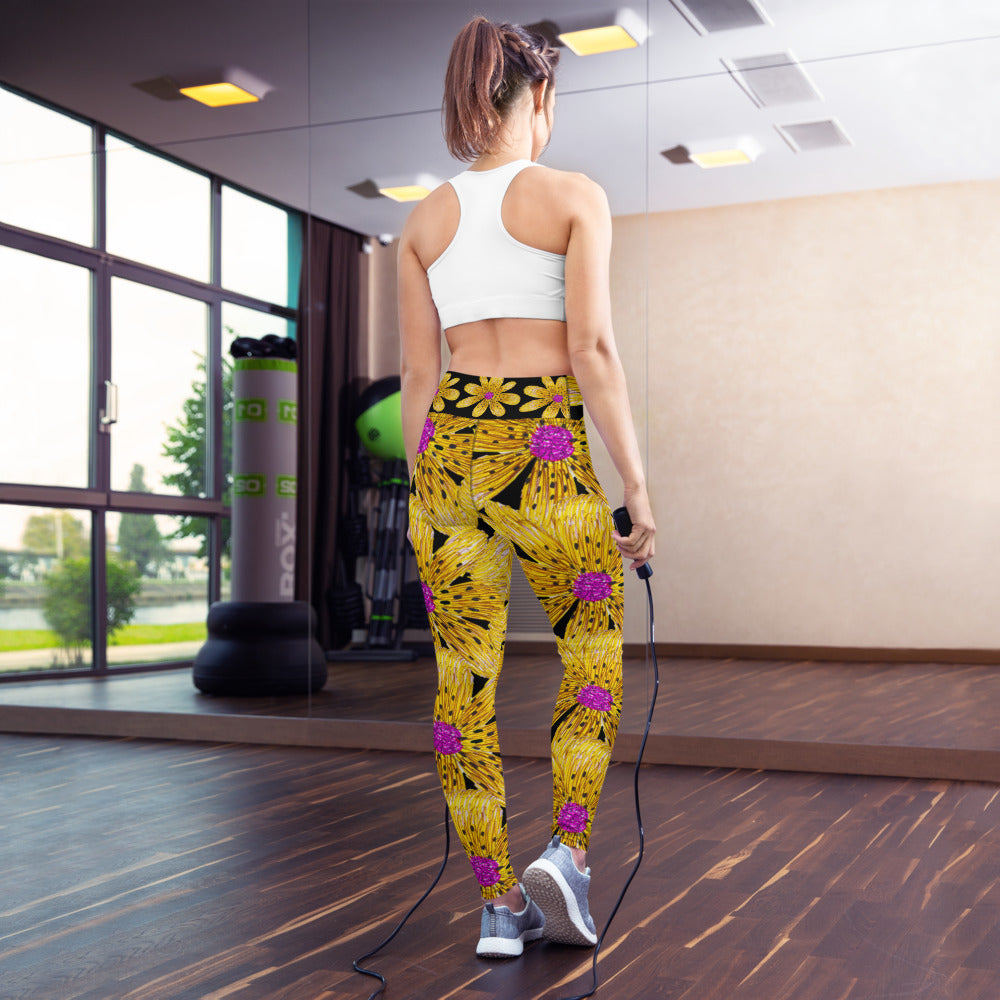 Purple Sky Yellow Floral Print Yoga Leggings