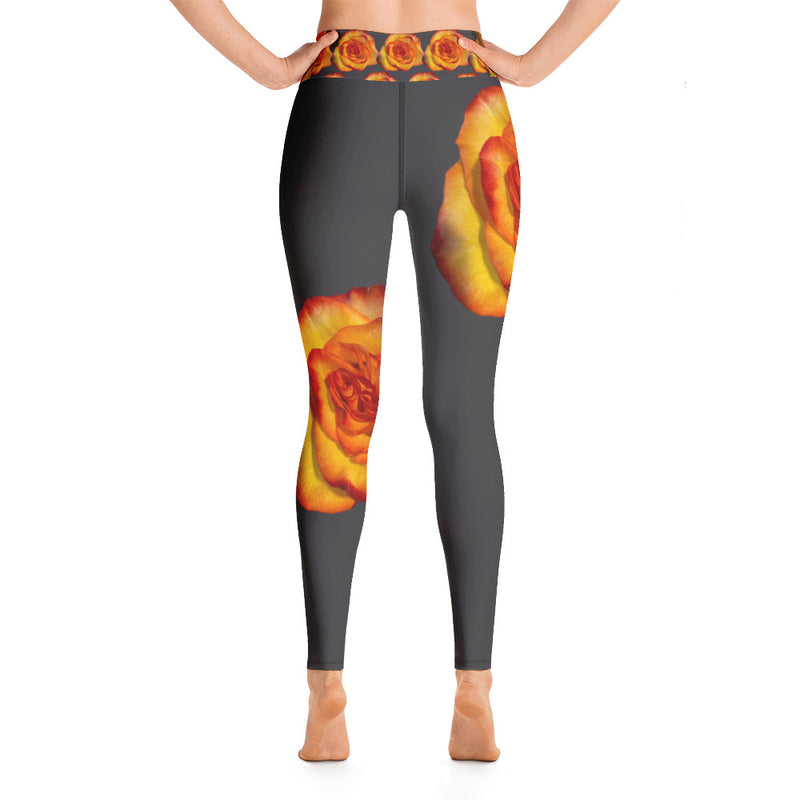 Purple Sky Grey Orange Floral Print Yoga Leggings