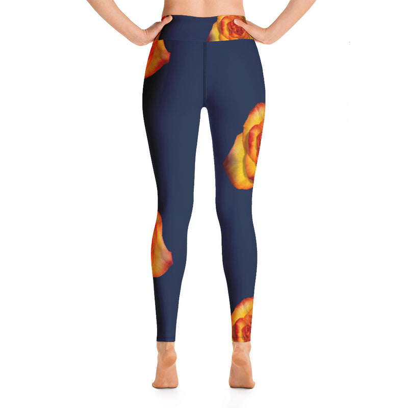 Purple Sky Blue Orange Floral Print Yoga Leggings