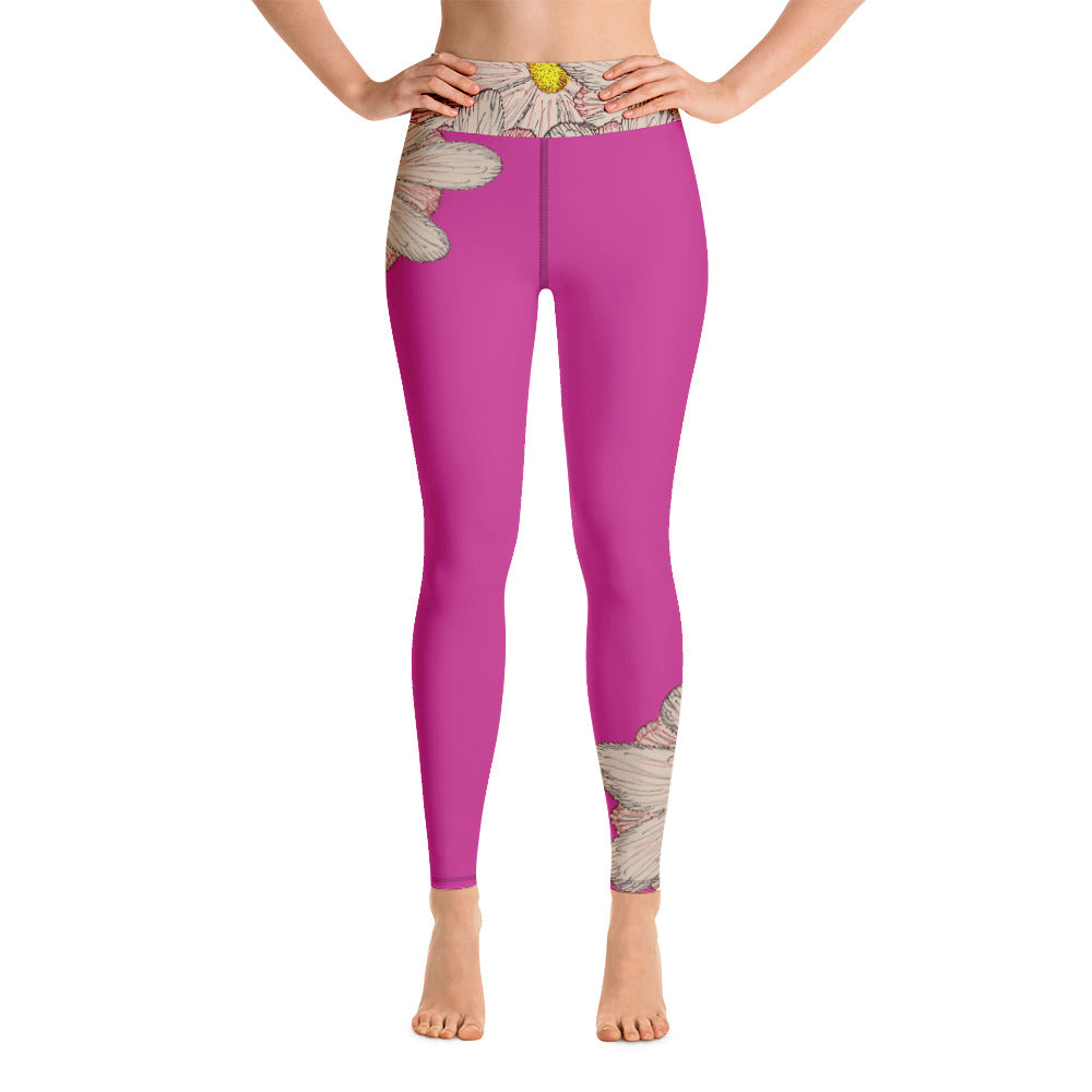 Purple Sky Pink Floral Print Yoga Leggings