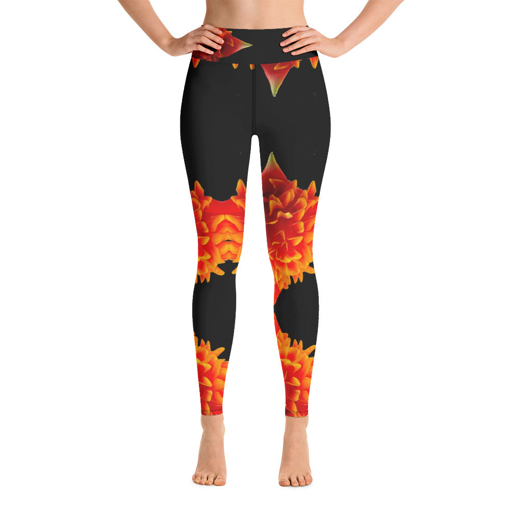 Purple Sky Black Orange Floral Print Yoga Leggings