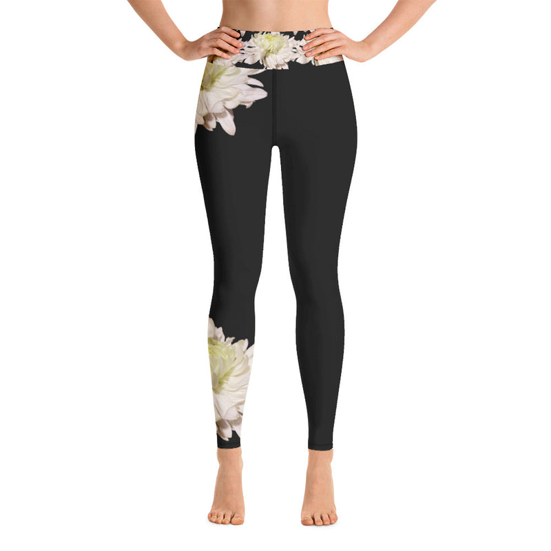 Purple Sky Black White Floral Print Yoga Leggings