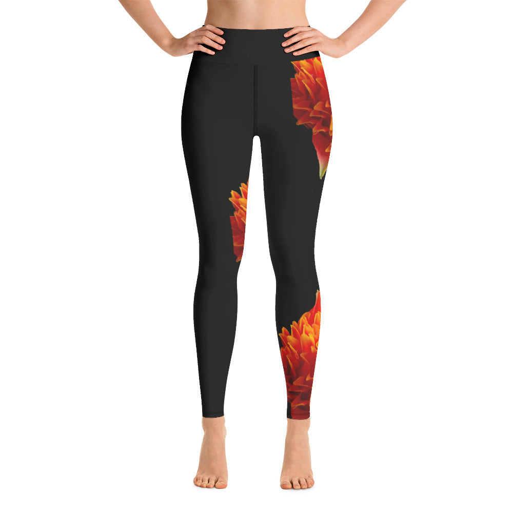 Purple Sky Black Orange Floral Print Yoga Leggings