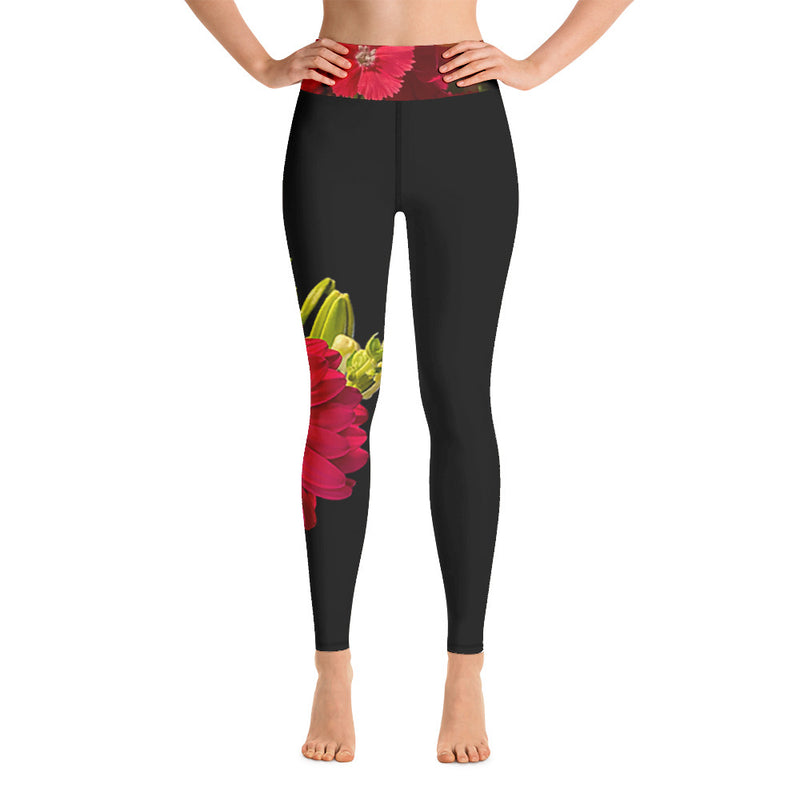 Purple Sky Black Red Floral Print Yoga Leggings