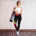 Purple Sky Black Red Floral Print Yoga Leggings