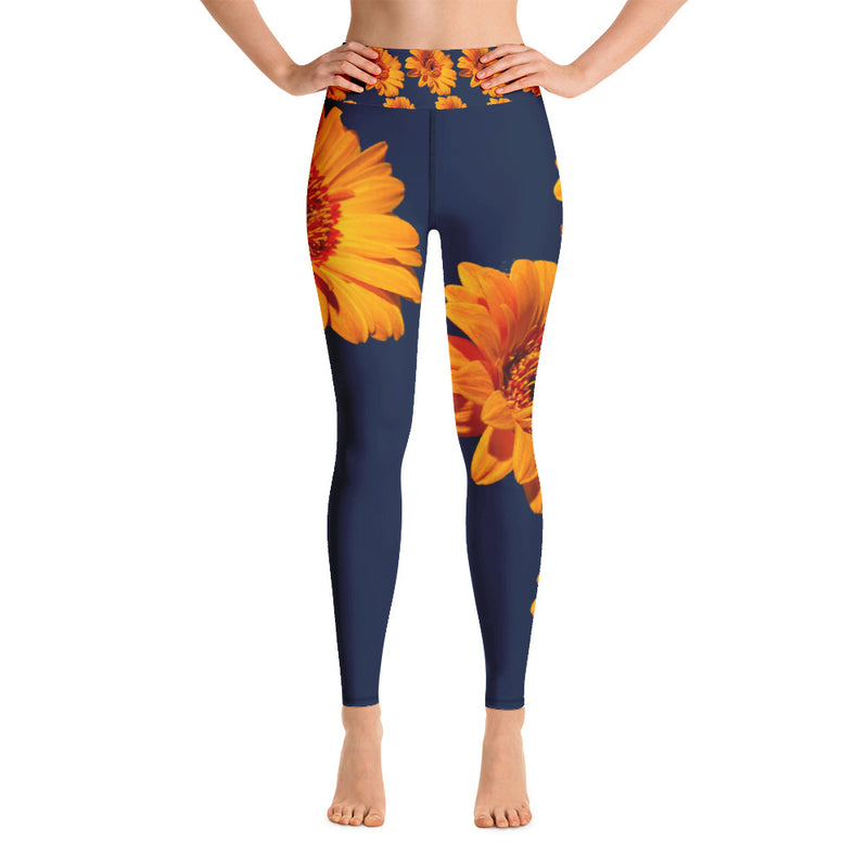 Purple Sky Blue Yellow Floral Print Yoga Leggings