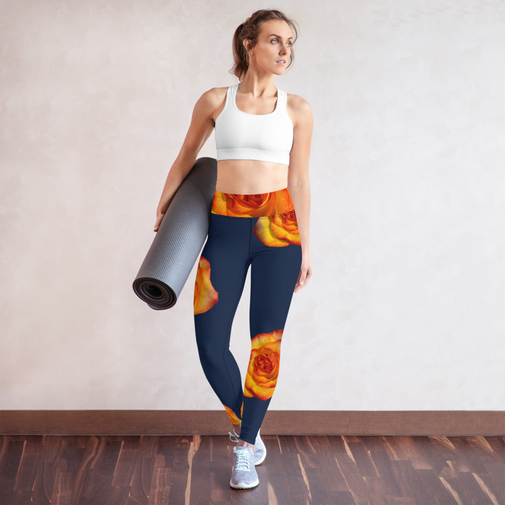 Purple Sky Blue Orange Floral Print Yoga Leggings