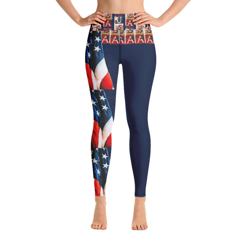 Purple Sky Blue Patriot Print Yoga Leggings