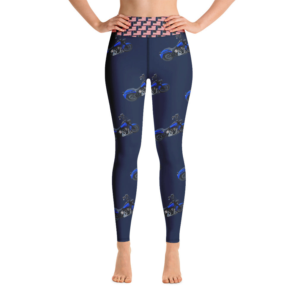 Purple Sky Blue Motorcycle Print Yoga Leggings