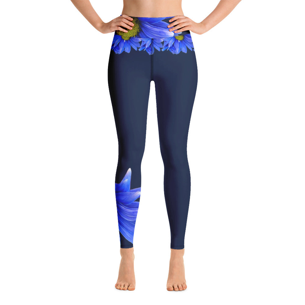 Purple Sky Blue Floral Print Yoga Leggings