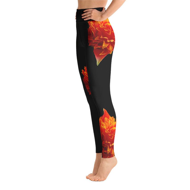 Purple Sky Black Orange Floral Print Yoga Leggings