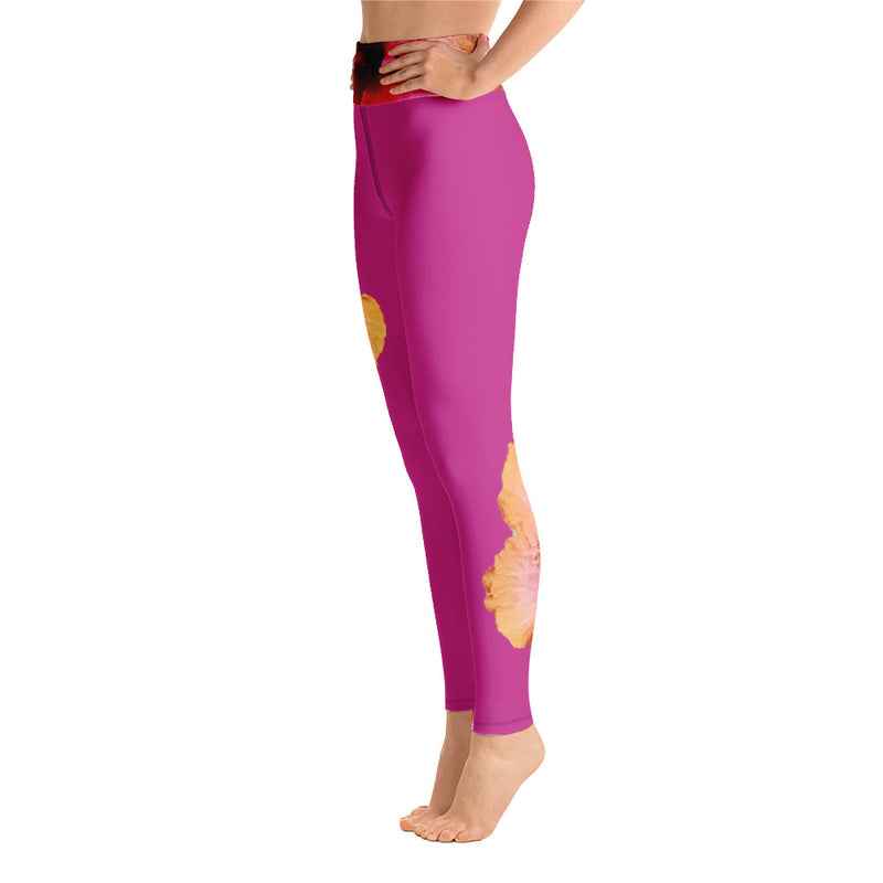 Purple Sky Pink Yellow Floral Print Yoga Leggings