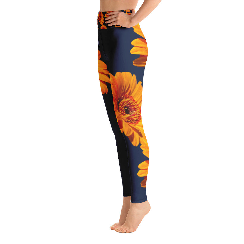 Purple Sky Blue Yellow Floral Print Yoga Leggings