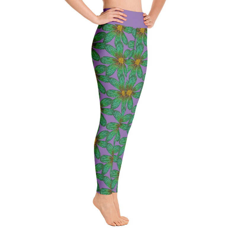 Purple Sky Purple Green Floral Print Yoga Leggings