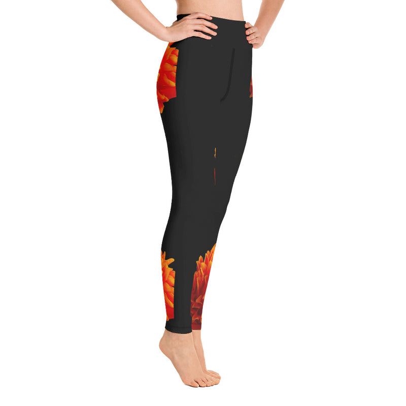 Purple Sky Black Orange Floral Print Yoga Leggings