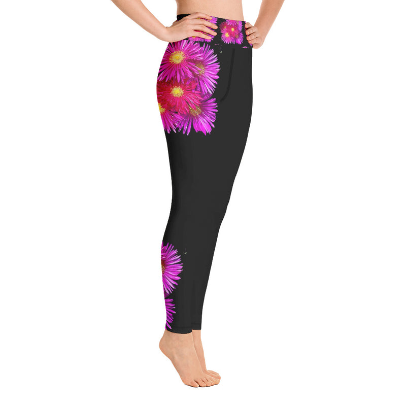 Purple Sky Black Purple Floral Print Yoga Leggings