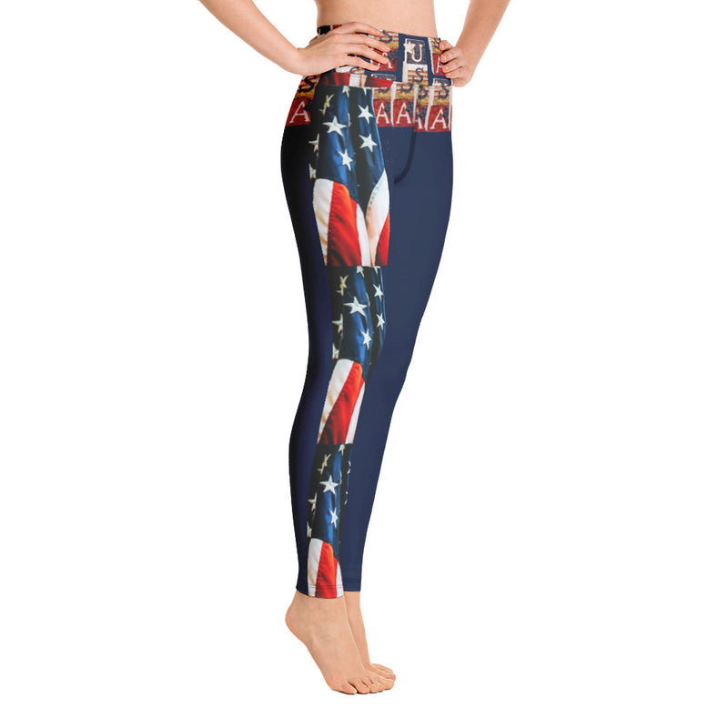 Purple Sky Blue Patriot Print Yoga Leggings