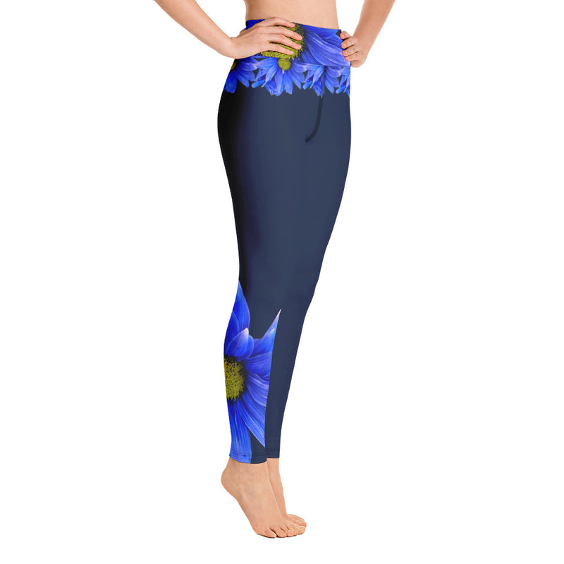 Purple Sky Blue Floral Print Yoga Leggings