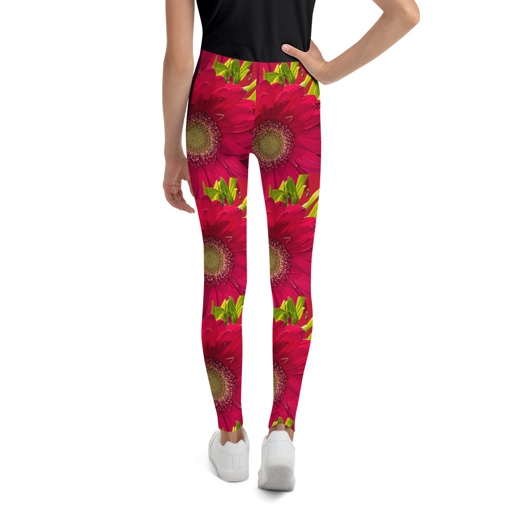 Purple Sky Red Floral Print Youth Leggings