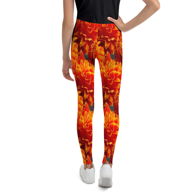 Purple Sky Orange Floral Print Youth Leggings