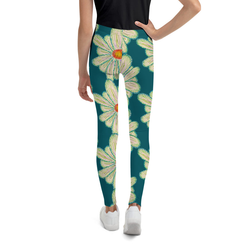 Purple Sky Green Floral Print Youth Leggings