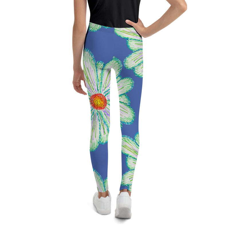 Purple Sky Pastel Floral Print Blue Youth Leggings