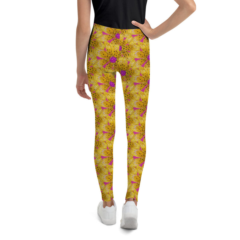 Purple Sky Gold Floral Print Youth Leggings