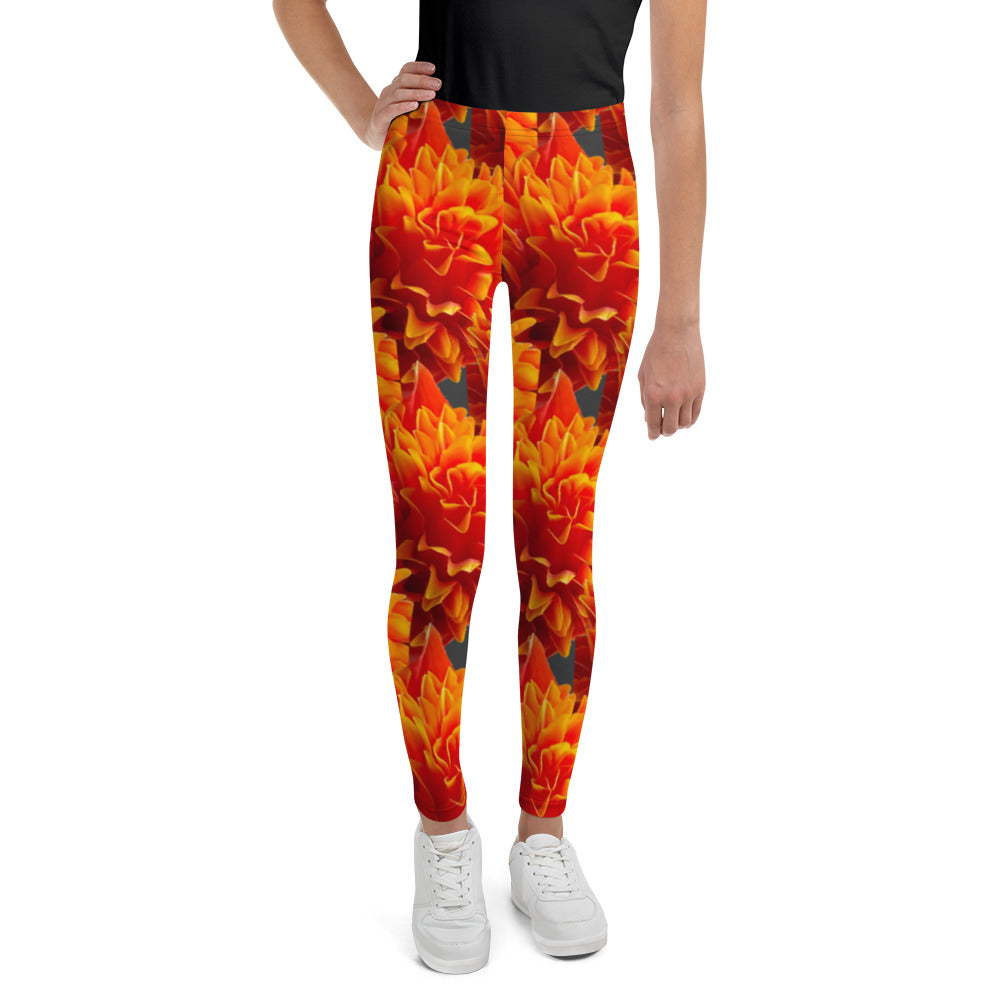 Purple Sky Orange Floral Print Youth Leggings