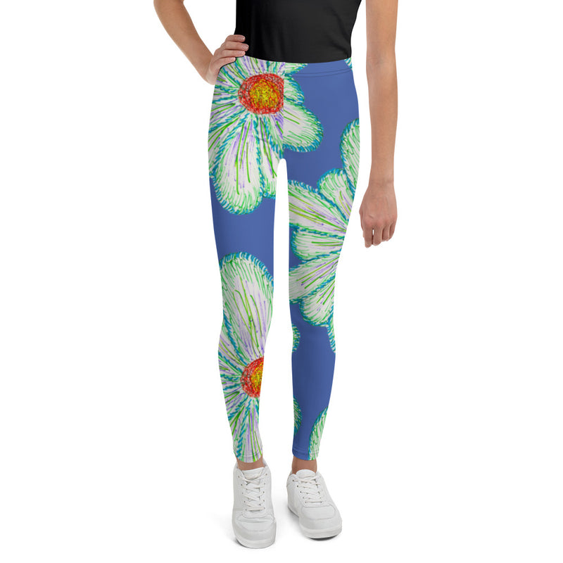 Purple Sky Pastel Floral Print Blue Youth Leggings