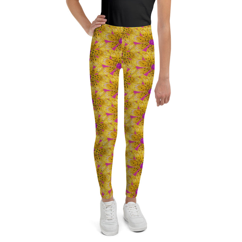 Purple Sky Gold Floral Print Youth Leggings