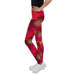 Purple Sky Red Floral Print Youth Leggings