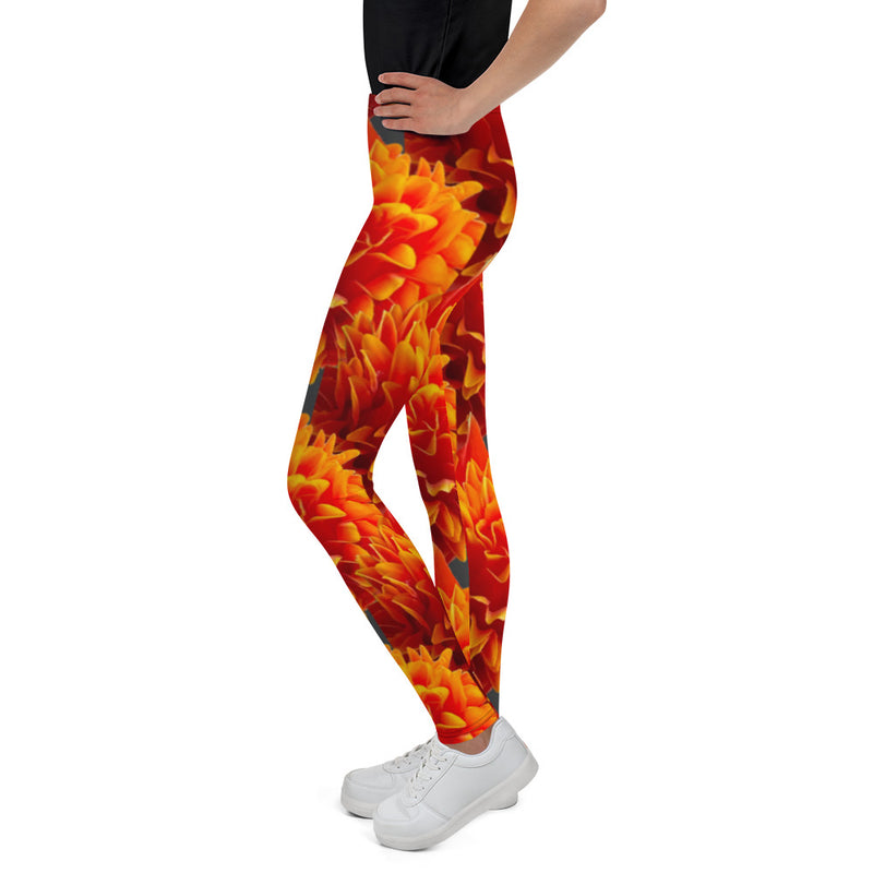 Purple Sky Orange Floral Print Youth Leggings