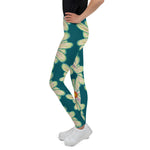 Purple Sky Green Floral Print Youth Leggings