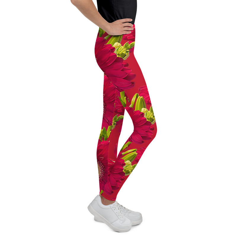 Purple Sky Red Floral Print Youth Leggings