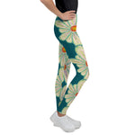 Purple Sky Green Floral Print Youth Leggings