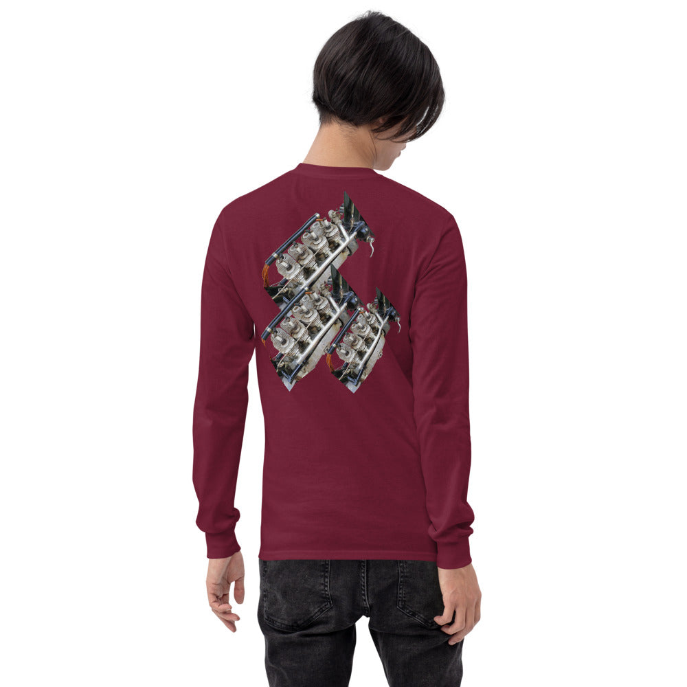 Purple Sky Motorcycle Engine Print Men’s Long Sleeve Shirt