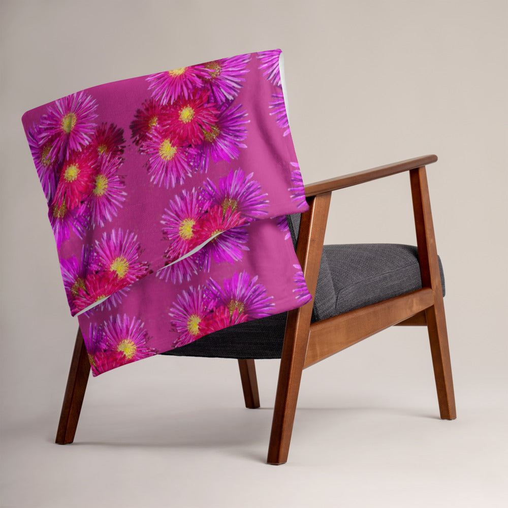 Purple Sky Floral Print Pink Throw Blanket