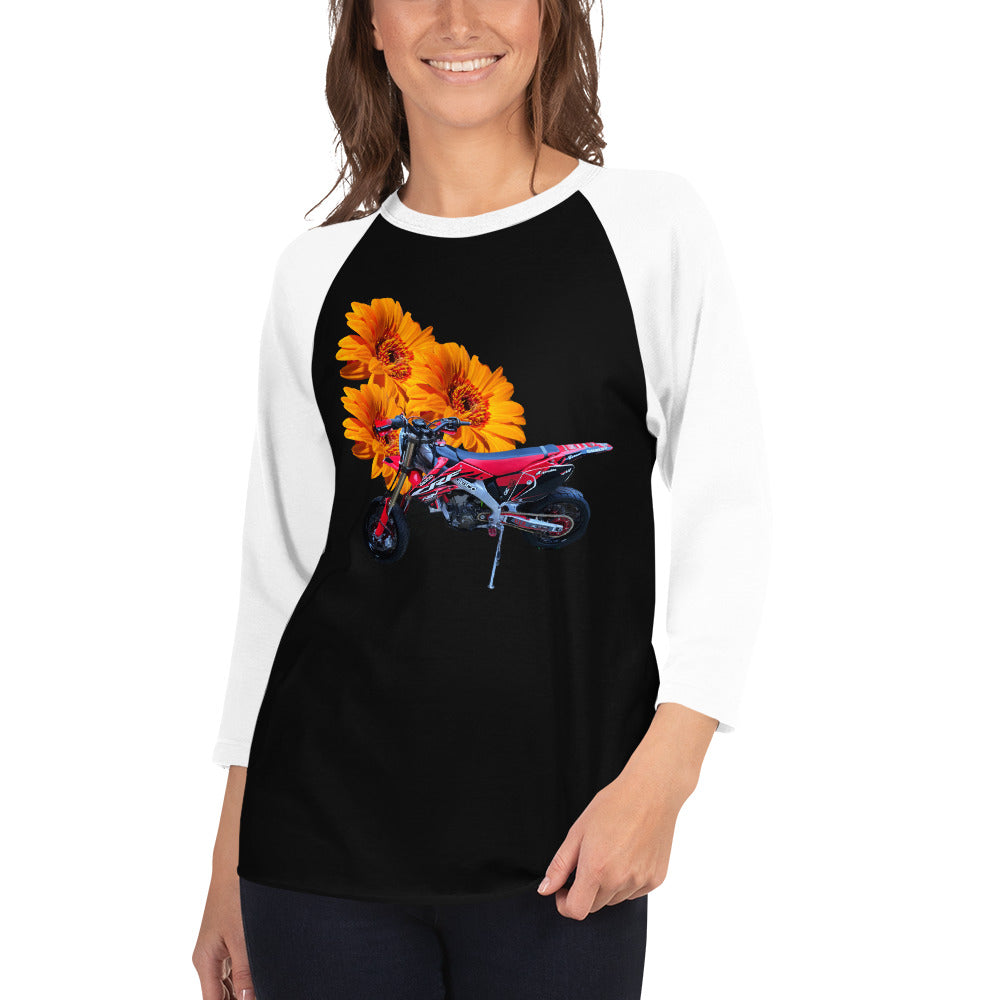 Purple Sky Motorcycle Floral Print 3/4 Sleeve Raglan Shirt