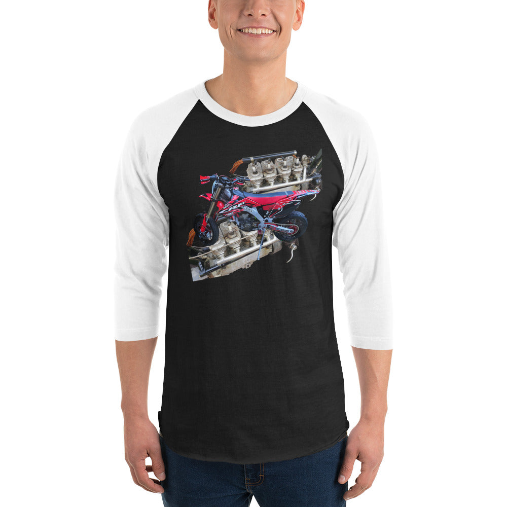 Purple Sky Motorcycle Engine Print 3/4 Sleeve Raglan Shirt