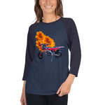 Purple Sky Motorcycle Floral Print 3/4 Sleeve Raglan Shirt