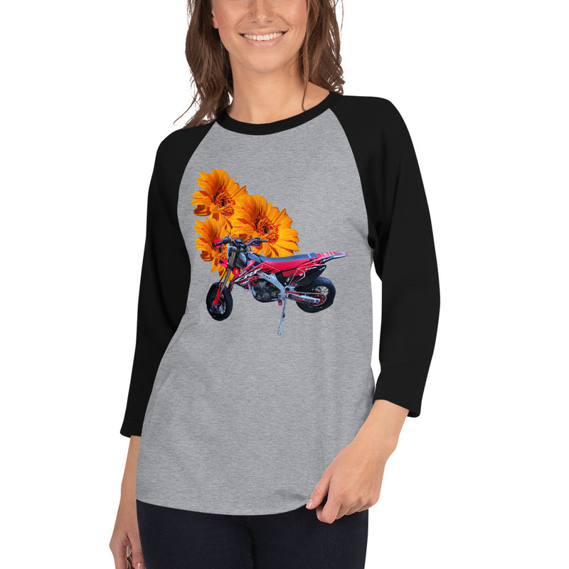 Purple Sky Motorcycle Floral Print 3/4 Sleeve Raglan Shirt