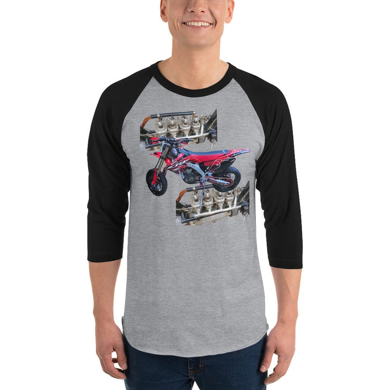 Purple Sky Motorcycle Engine Print 3/4 Sleeve Raglan Shirt