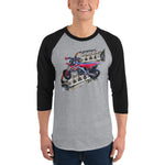 Purple Sky Motorcycle Engine Print 3/4 Sleeve Raglan Shirt