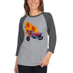 Purple Sky Motorcycle Floral Print 3/4 Sleeve Raglan Shirt