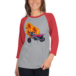 Purple Sky Motorcycle Floral Print 3/4 Sleeve Raglan Shirt