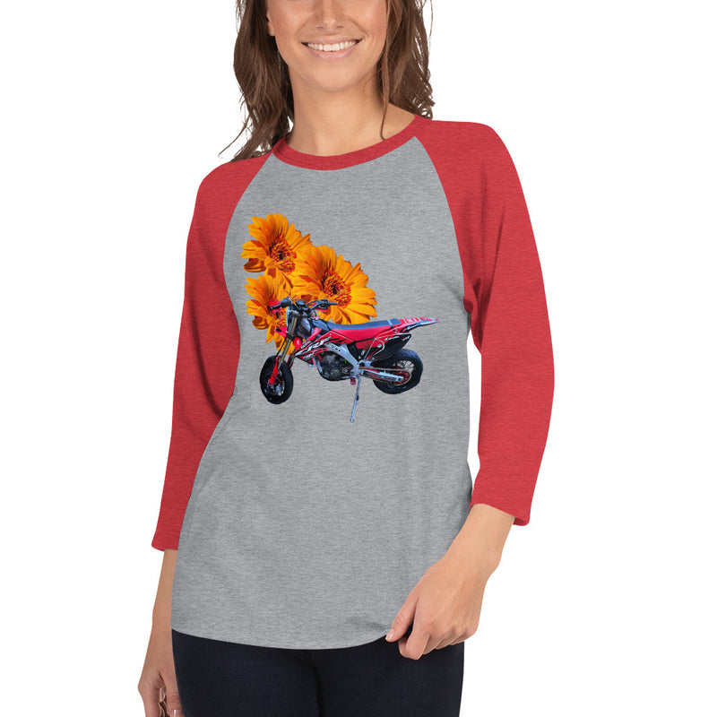 Purple Sky Motorcycle Floral Print 3/4 Sleeve Raglan Shirt