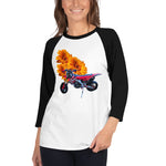 Purple Sky Motorcycle Floral Print 3/4 Sleeve Raglan Shirt