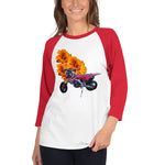 Purple Sky Motorcycle Floral Print 3/4 Sleeve Raglan Shirt